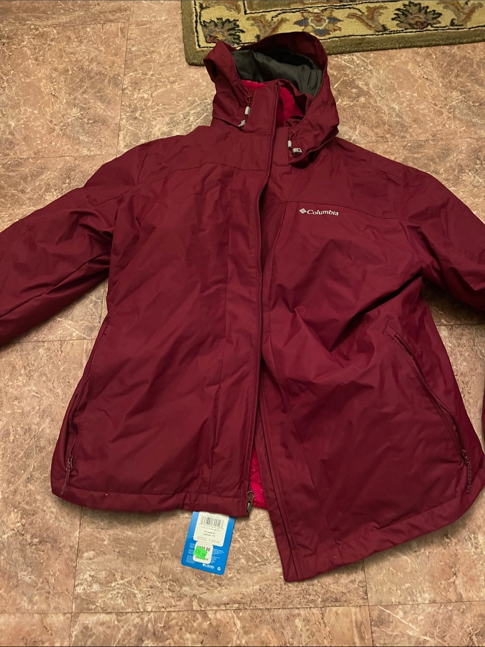 Columbia Maroon Hooded Rain Jacket